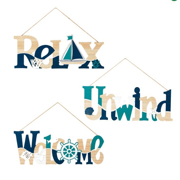 NWT Coastal Wooden UNWIND Decoration Sign w/ Shell 🐚 & Starfish - Picture 17 of 17